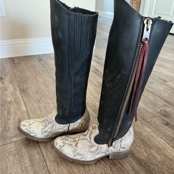 Freebird by Steven Shoes - Freebird “Whisper” Black and Tan Knee-High Boots